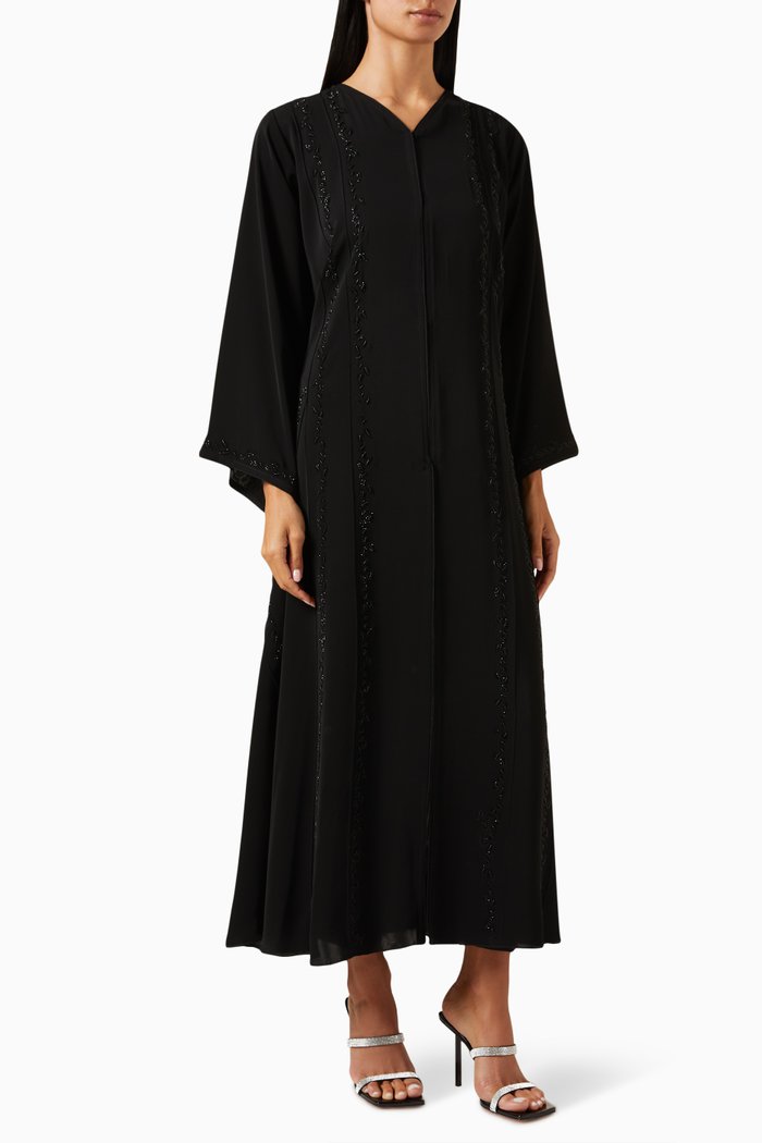 

Bead-embellished Abaya in Chiffon, Black