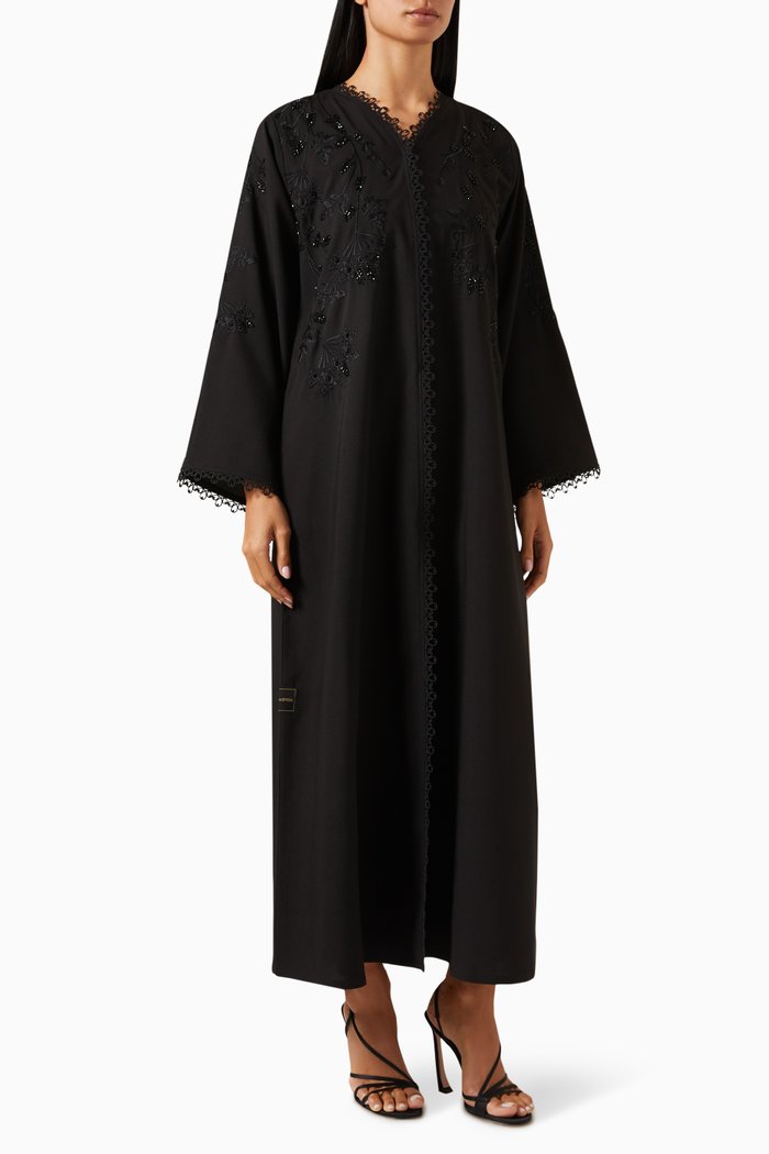 Embellished Abaya in Crepe, Black
