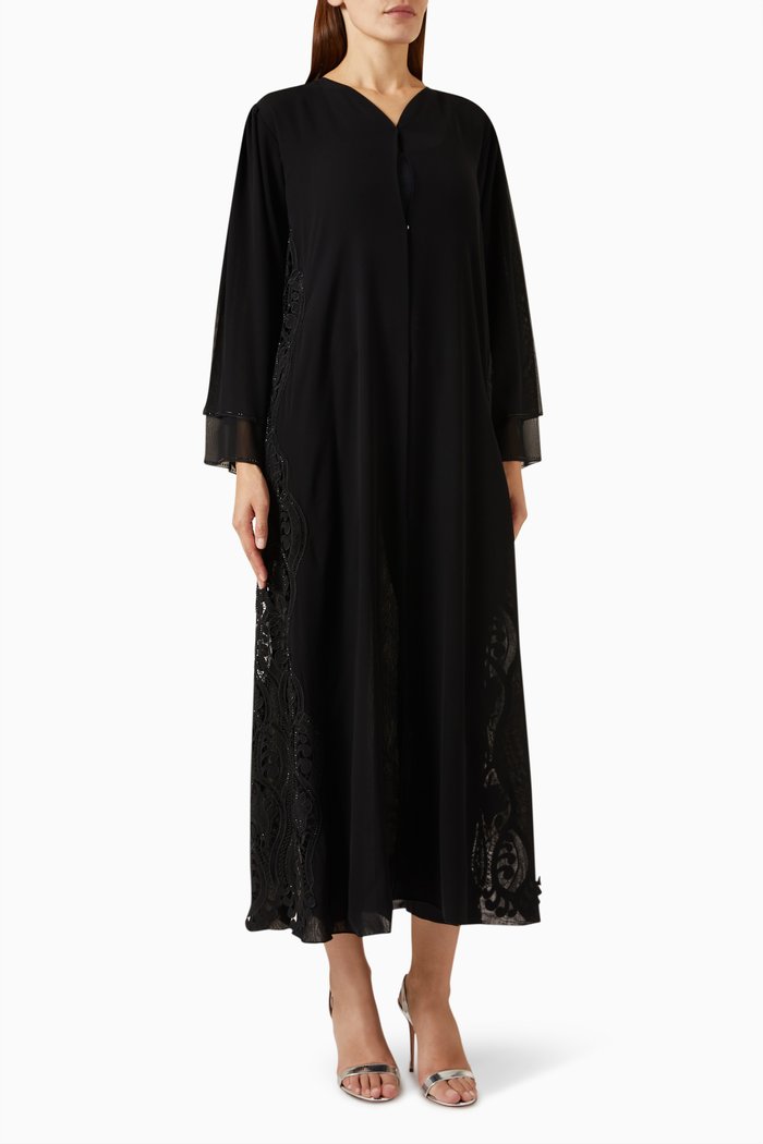 

Embroidered Abaya in Chiffon, Black