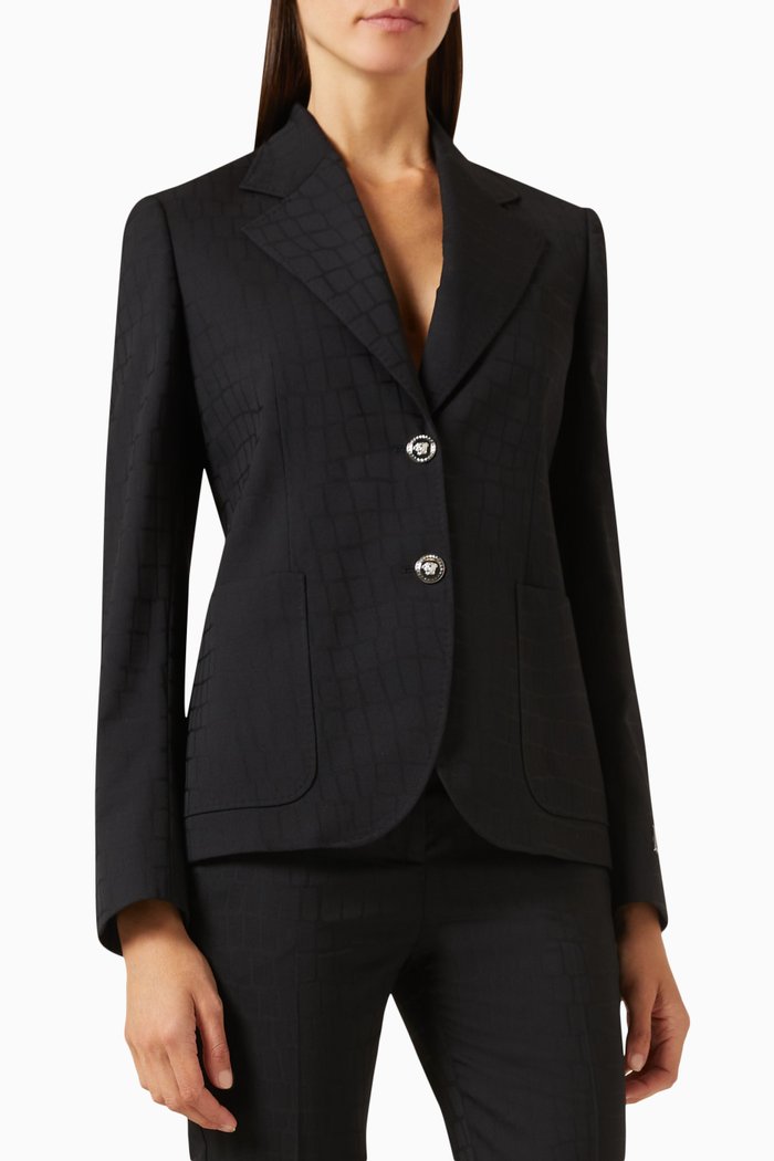 

Single-Breasted Blazer in Croc-jacquard, Black