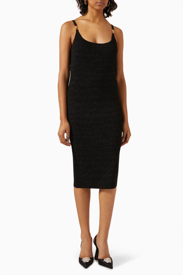 

Croc-print Midi Dress in Jacquard Lurex, Black