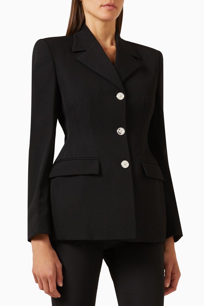 

Hourglass Single-Breasted Blazer in Wool, Black