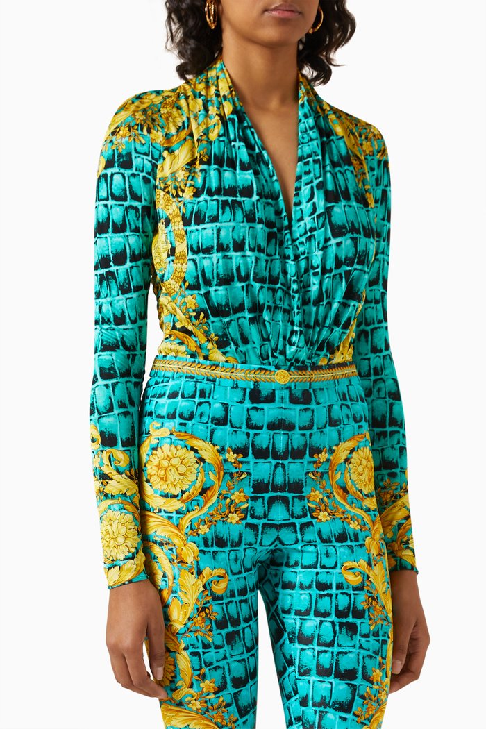 

Baroccodile Draped Bodysuit in Viscose, Multicolour