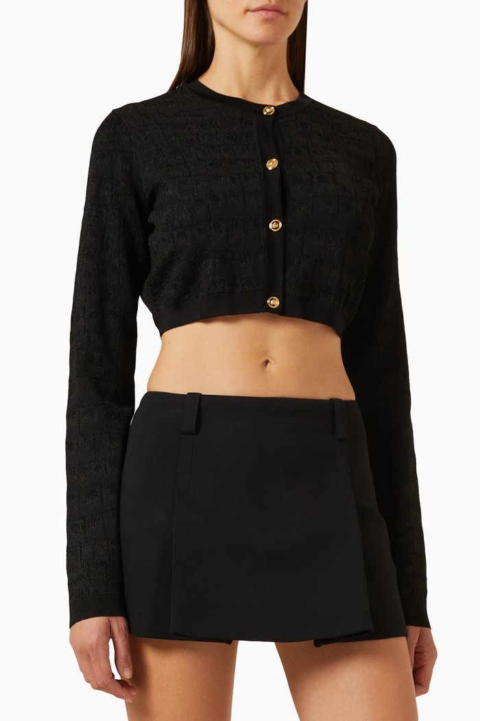 

Crop Cardigan in Croc-jacquard, Black