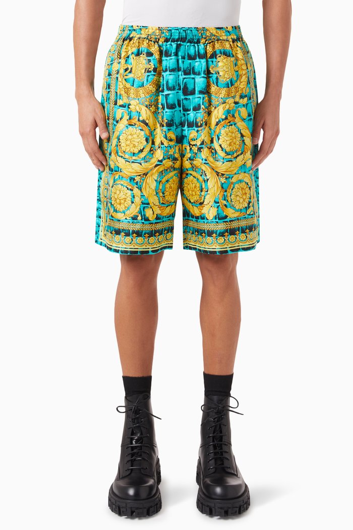 

Baroccodile-print Bermuda Shorts in Silk, Multicolour