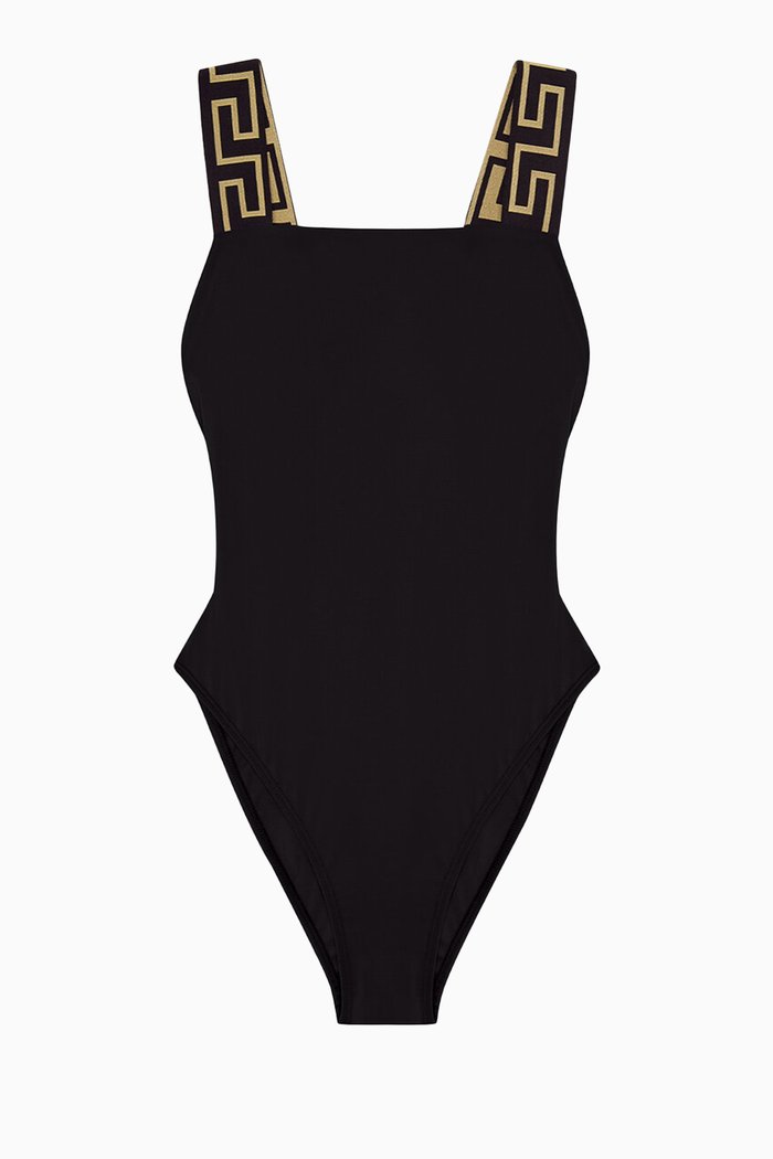

Greca Border One-piece Swimsuit in Nylon, Black