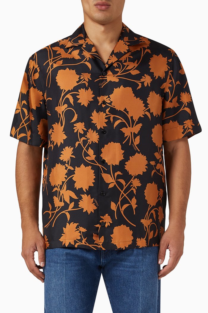 

Floral-silhouette Shirt in Silk, Multicolour