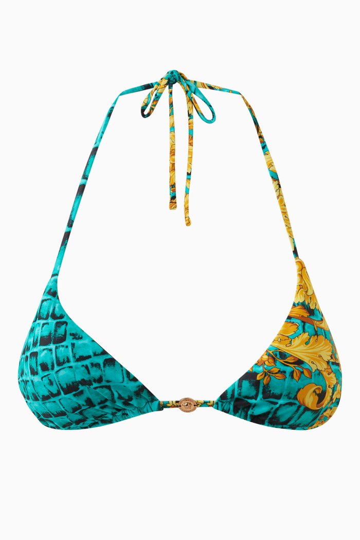 

Baroccodile-print Triangle Bikini Top in Nylon, Multicolour