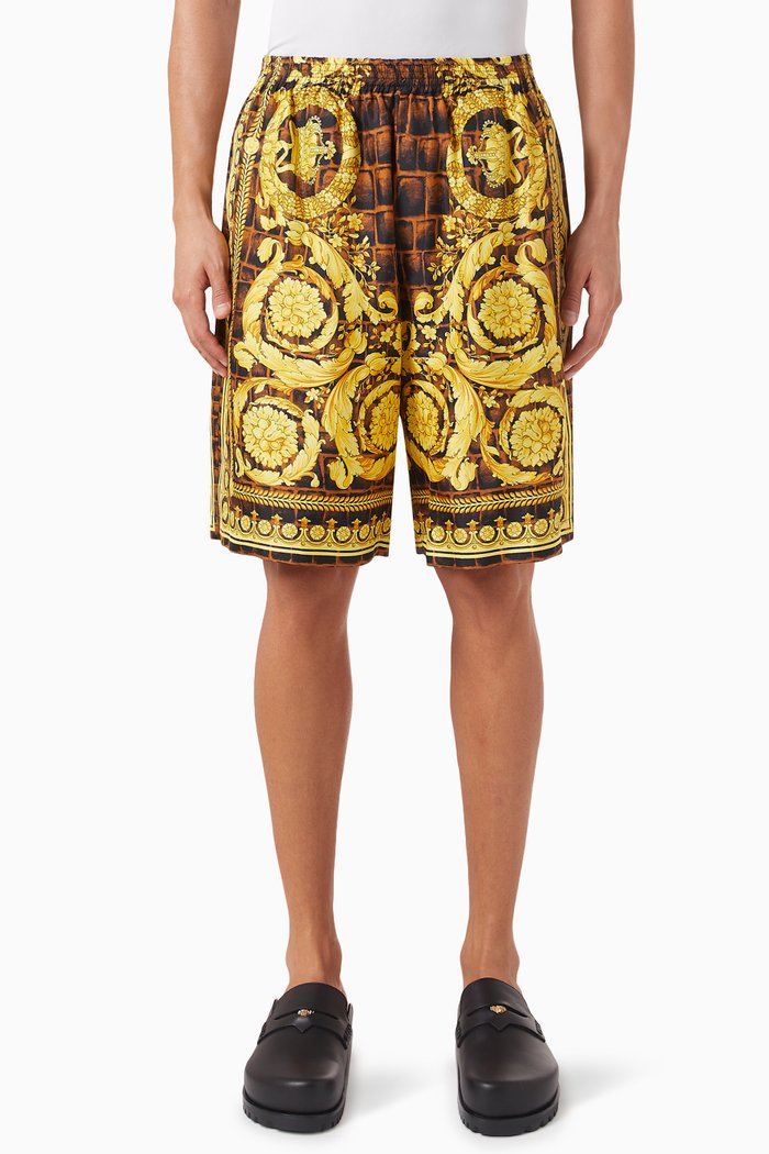 

Baroccodile-print Bermuda Shorts in Silk, Multicolour