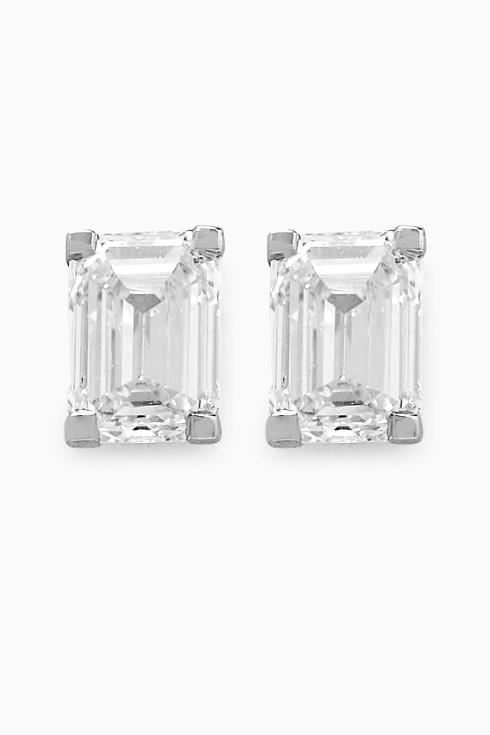 Emerald-shape Stud Earrings in 18kt White Gold