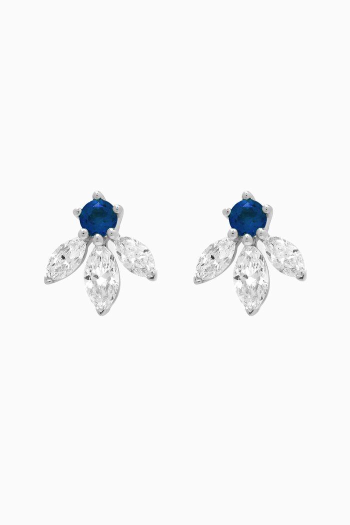 

Pixie Wings Diamond & Sapphire Stud Earrings in 18kt White Gold, Blue