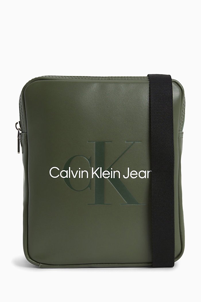 

Logo Print Reporter Bag in Faux Leather, Green