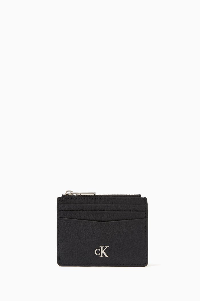 

Monogram Logo Zip Card Holder in Leather, Black