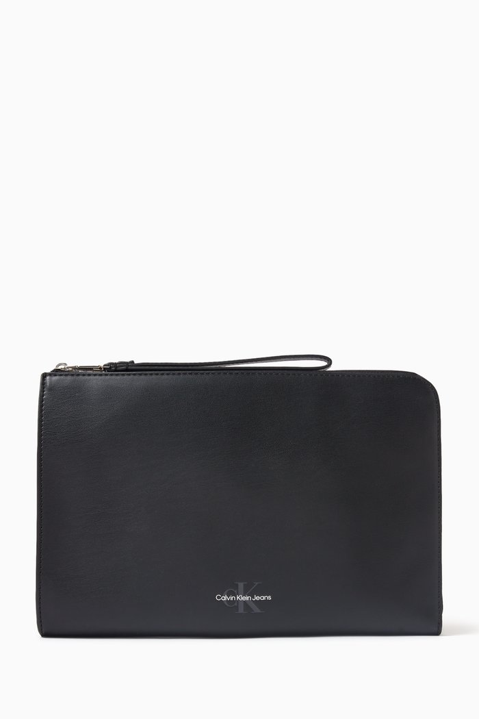

Monogram Logo Pouch in Soft Faux-leather, Black