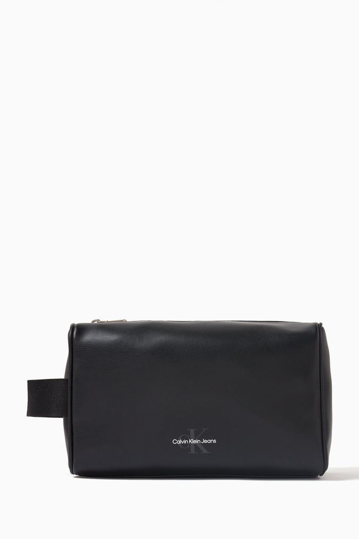 

Logo Wash Bag in Faux Leather, Black