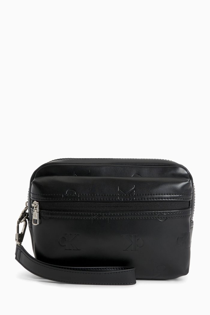 Logo Pouch in Faux Leather, Black