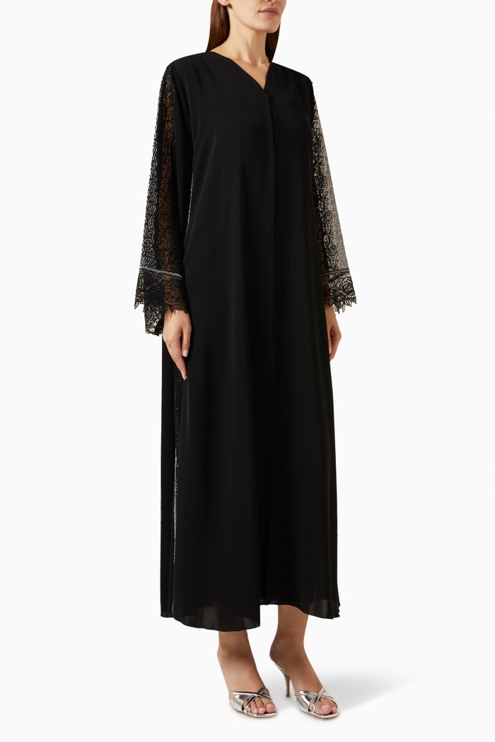 

Embroidered Abaya in Organza-blend, Black