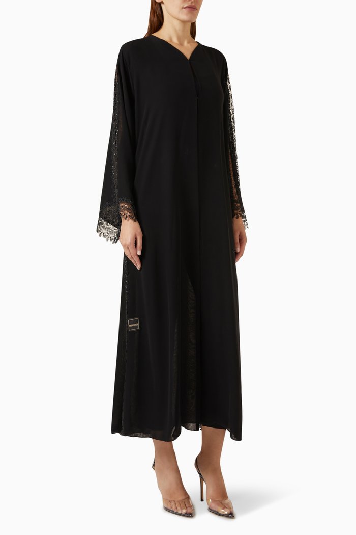 

Embroidered Abaya in Chiffon, Black