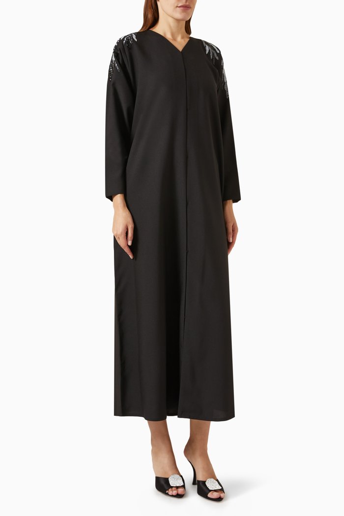 

Bead-embellished Abaya in Crepe, Black