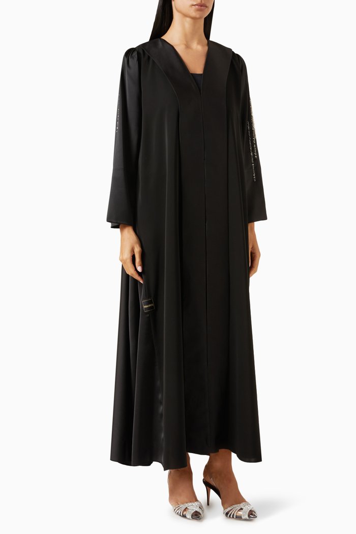 

Bead-embellished Abaya in Satin, Black