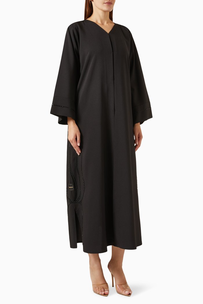

Embroidered Abaya in Crepe, Black