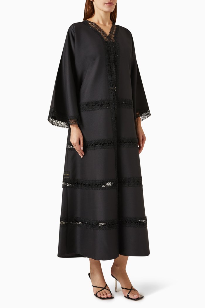 

Lace Panel Abaya in Satin, Black