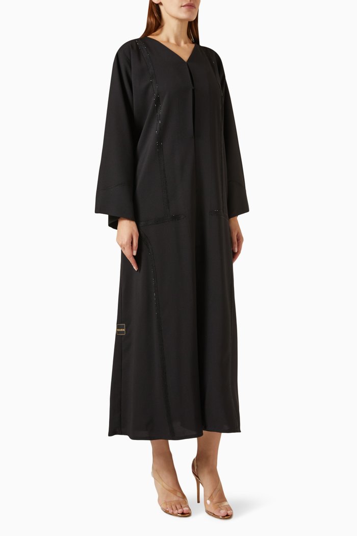 

Bead-embellished Abaya in Crepe, Black