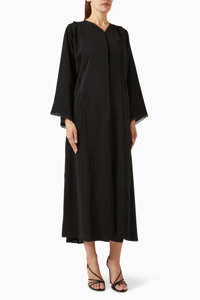 Loop Lace-trim Abaya in Nada, Black