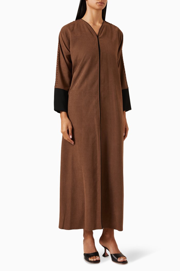 

Embroidered Abaya in Suede, Brown