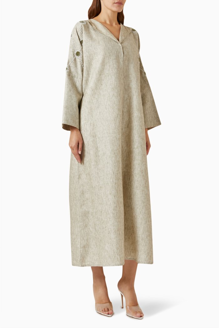 

Embroidered Abaya in Linen, Green