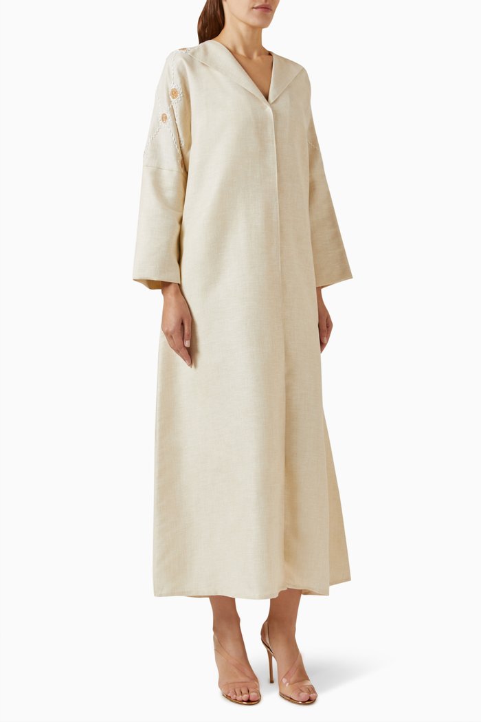 

Embroidered Abaya in Linen, Neutral