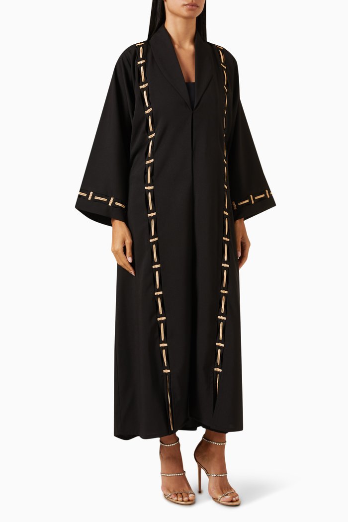 

Coat Embroidered Abaya in Crepe, Black
