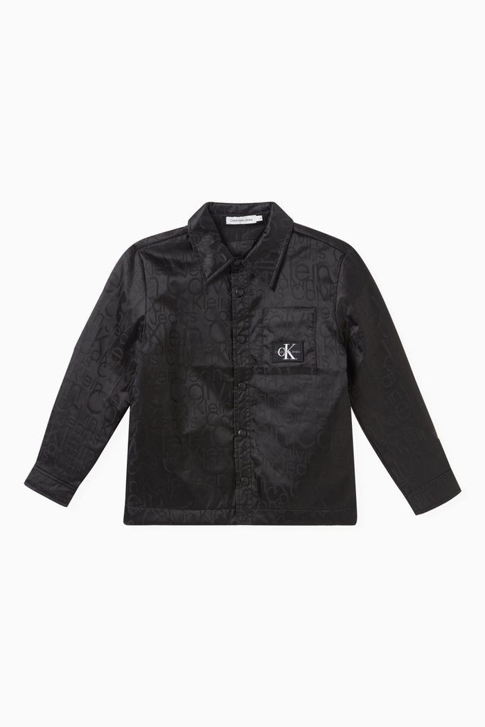 

Padded Jacquard Logo Overshirt in Nylon, Black