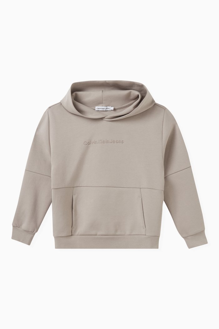 

Debossed Logo Hoodie in Organic Cotton Spacer Blend, Grey