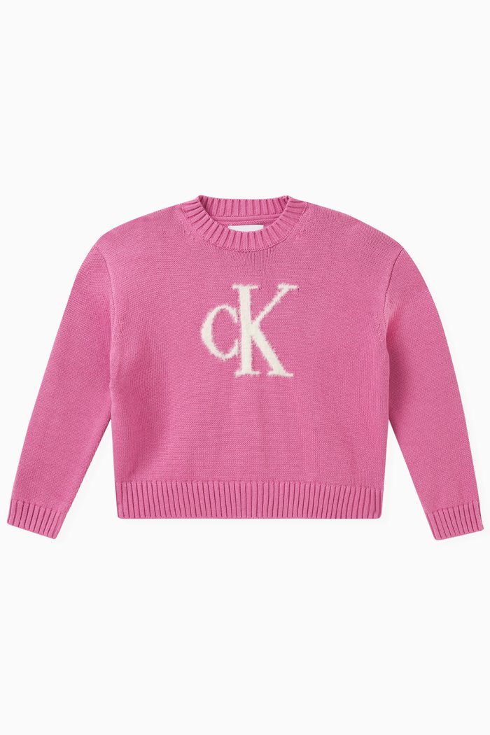

Monogram Sweater in Cotton Knit, Pink
