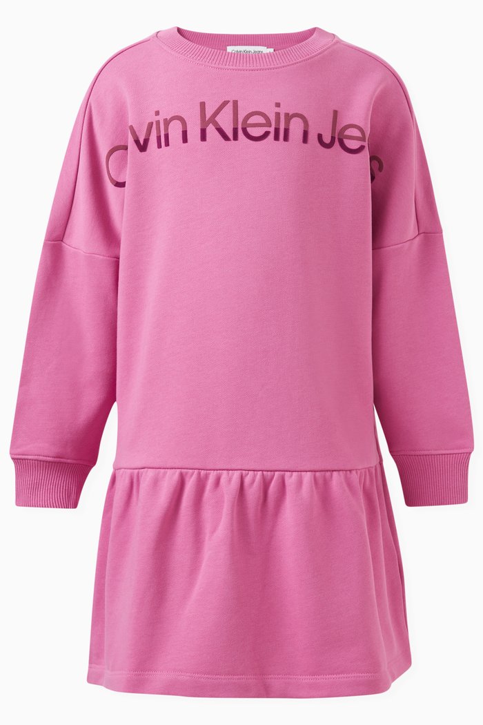 Flared Logo Sweatshirt Dress in Cotton-terry, Pink