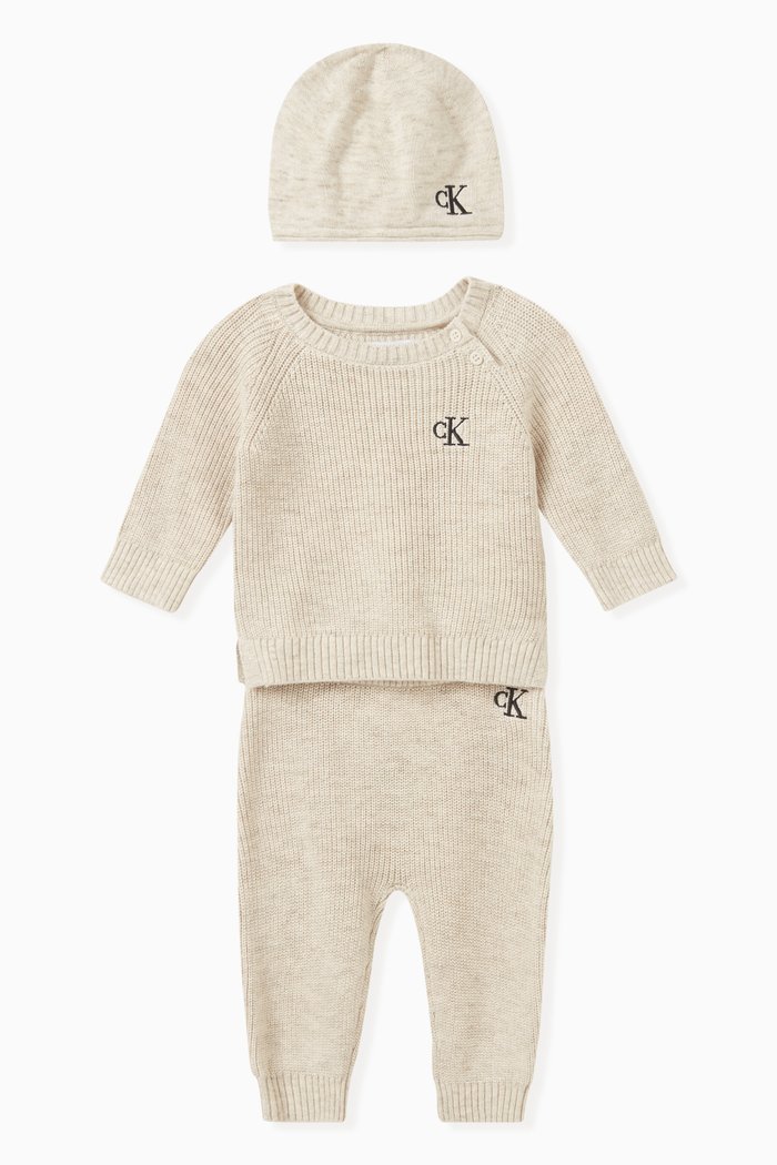 

3-piece Logo Gift Set in Organic Cotton Knit, Neutral