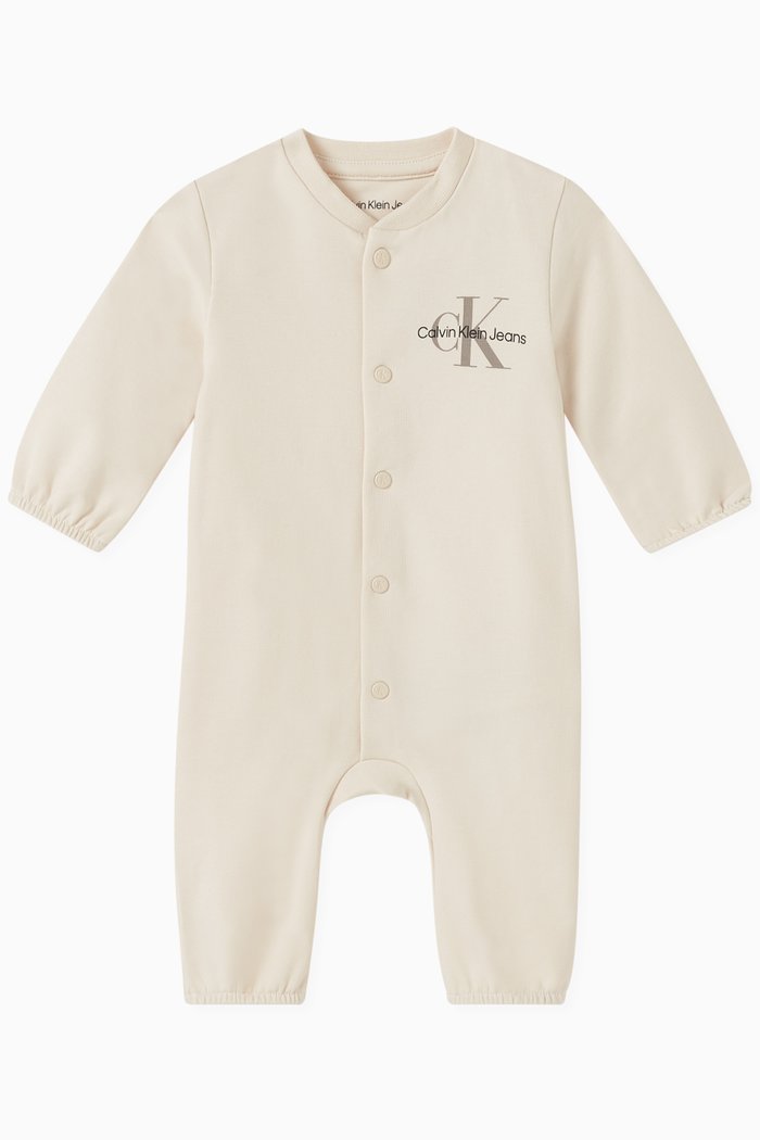 Logo Romper in Cotton, Neutral