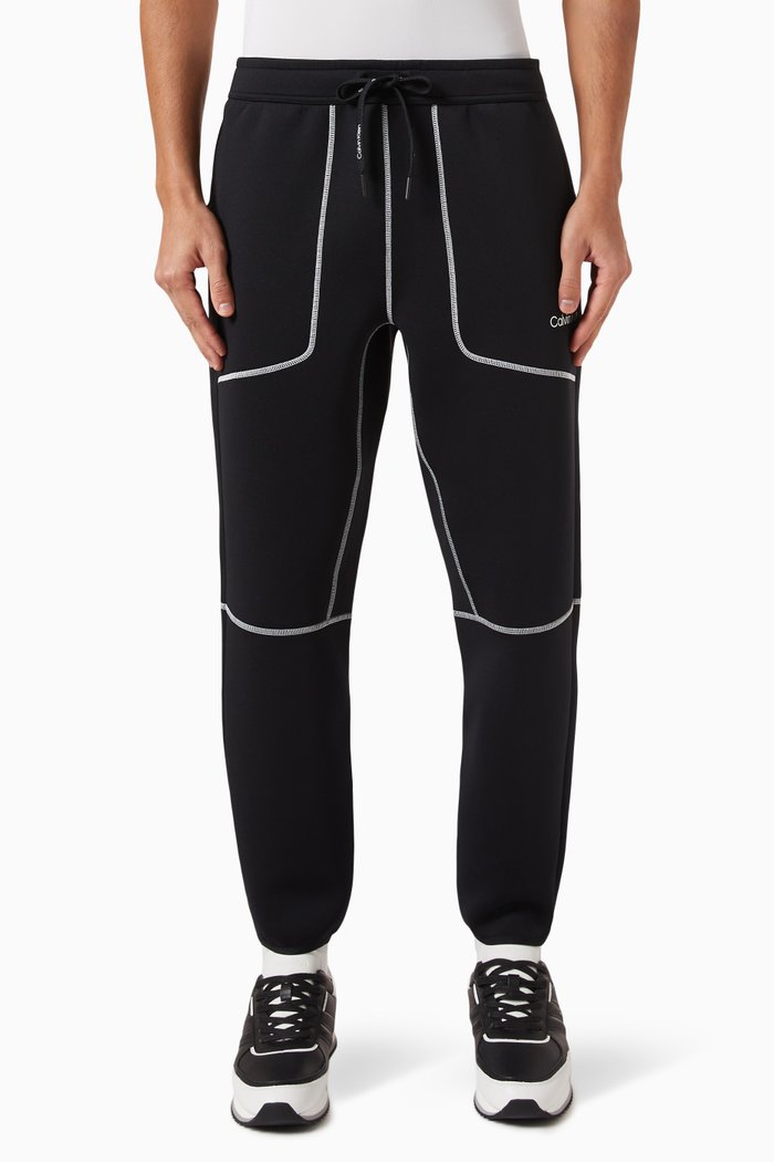Topstitch Logo Joggers in Mesh Face Spacer, Black