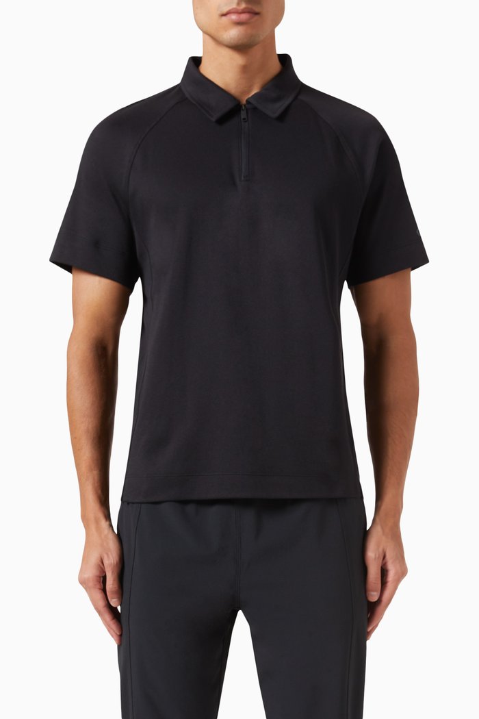 

Zip Up Polo T-shirt in Jersey, Black
