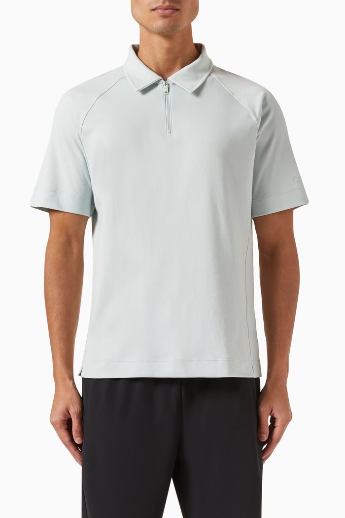 

Zip Up Polo T-shirt in Jersey, Grey