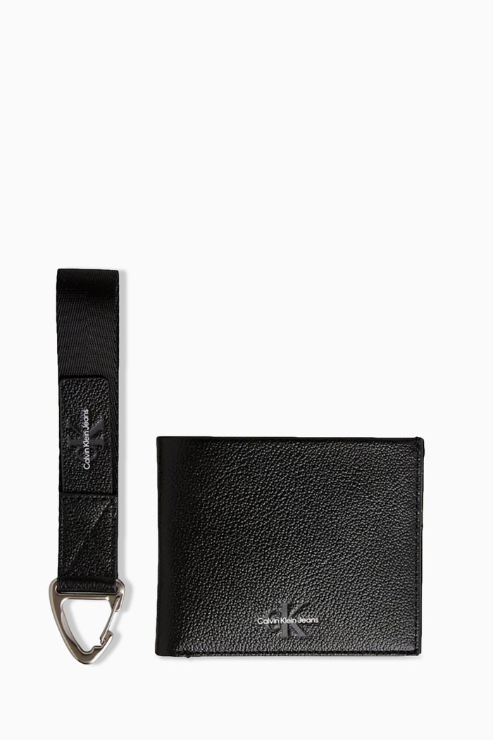 

Logo Billfold Wallet & Keyfob Gift Set in Leather, Black