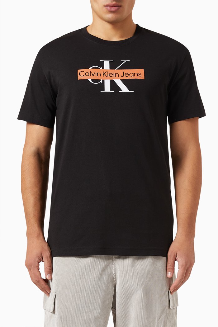 

Monogram Print T-shirt in Organic Cotton Blend, Black