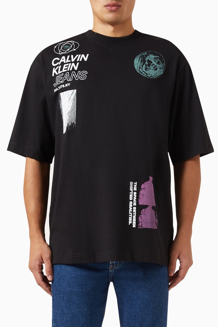 

Multi-logo Print T-shirt in Organic Cotton Blend, Black