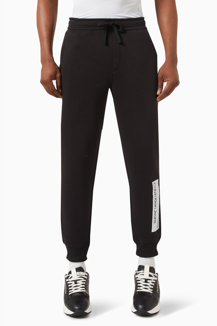 Logo Patch Sweatpants in Cotton Fleece, Black
