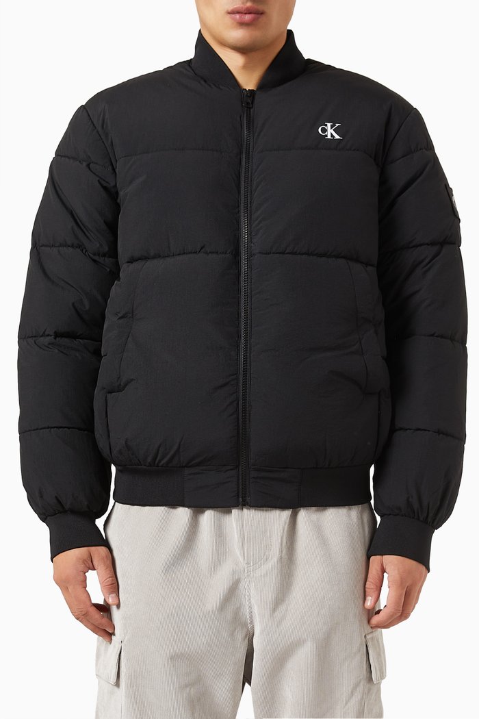 

Bomber Jacket in Padded Crinkle Nylon, Black
