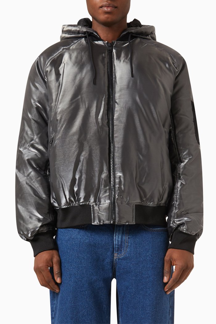 Liquid Metal Puffer Jacket in Nylon, Black