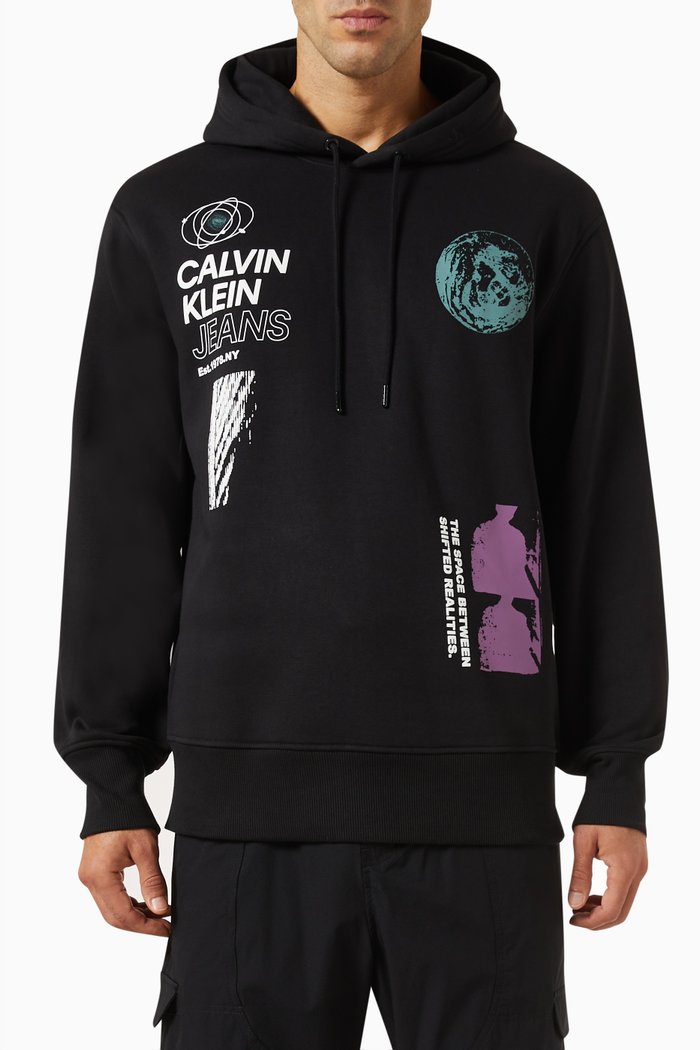 

Logo Relaxed-fit Hoodie in Cotton Fleece, Black