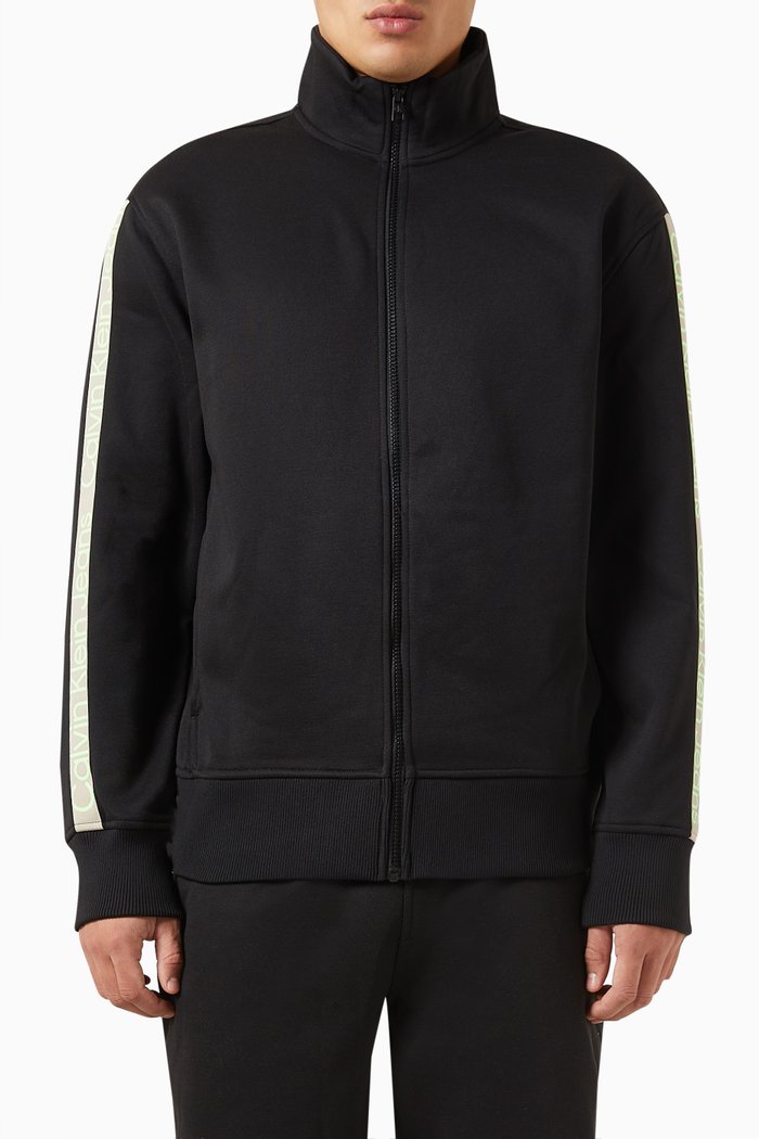 Logo Tape Sweatshirt in Recycled Polyester Blend, Black