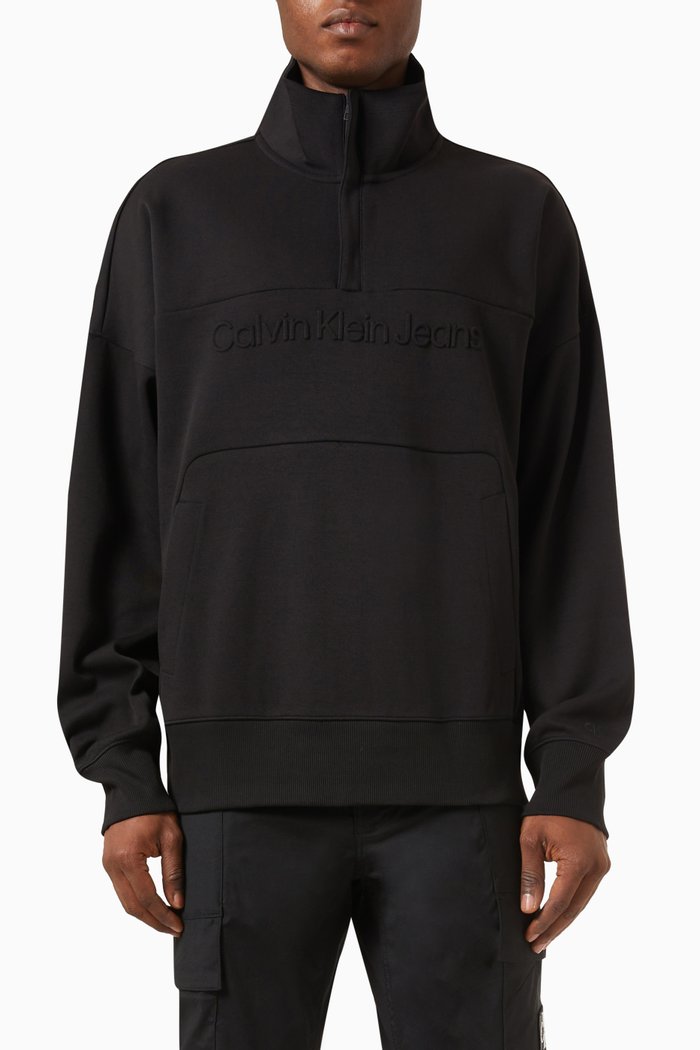 

Oversized Zip Neck Sweatshirt in Cotton, Black